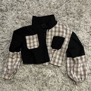 Shein Flannel Pattern Crop Top Button Up